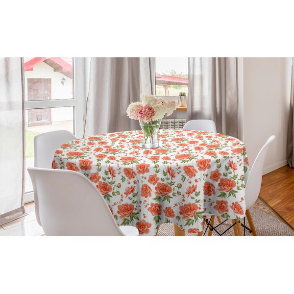 Abakuhaus Tovaglia Rotonda Con Motivi Floreali, Romantici Fiori Nuziali, Tovaglia Circolare Per Sala Da Pranzo E Cucina, 150 Cm, Verde Reseda Salmone-image