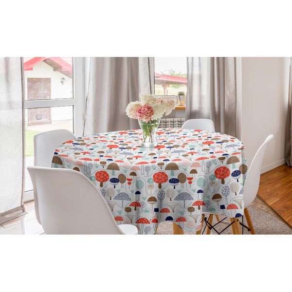 Abakuhaus Tovaglia Rotonda Con Scarabocchi, Simplistic Sketch Wald, Tovaglia Circolare Per Sala Da Pranzo, Decorazione Per Cucina, 150 Cm, Multicolore-image