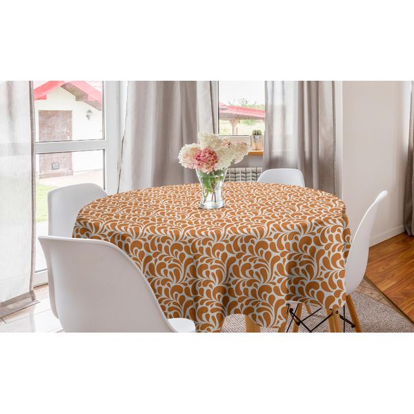 Abakuhaus Tovaglia Rotonda Arancione Bruciato, Motivi Mediorientali, Tovaglia Circolare Per Sala Da Pranzo, Decorazione Cucina, 150 Cm, Zenzero E Bianco-image
