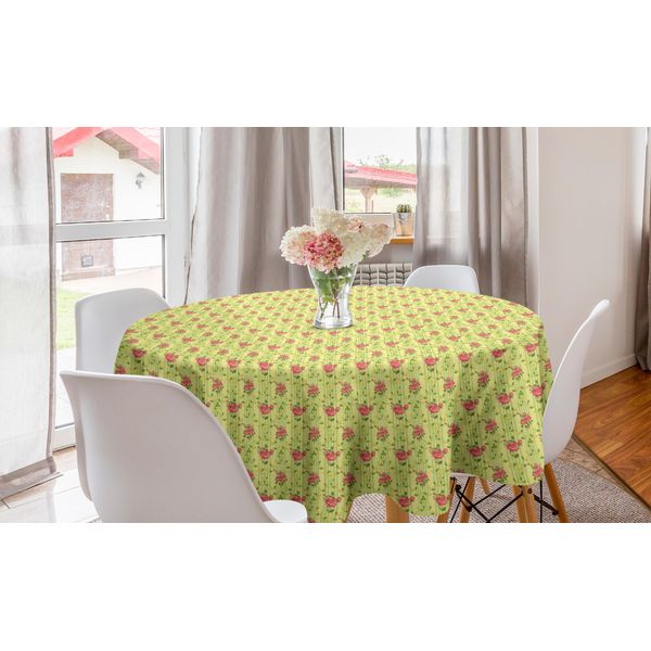 Abakuhaus Tovaglia Rotonda Primaverile, Strisce Verde Pastello, Tovaglia Circolare Per Sala Da Pranzo, Decorazione Cucina, 150 Cm, Verde Corallo-image