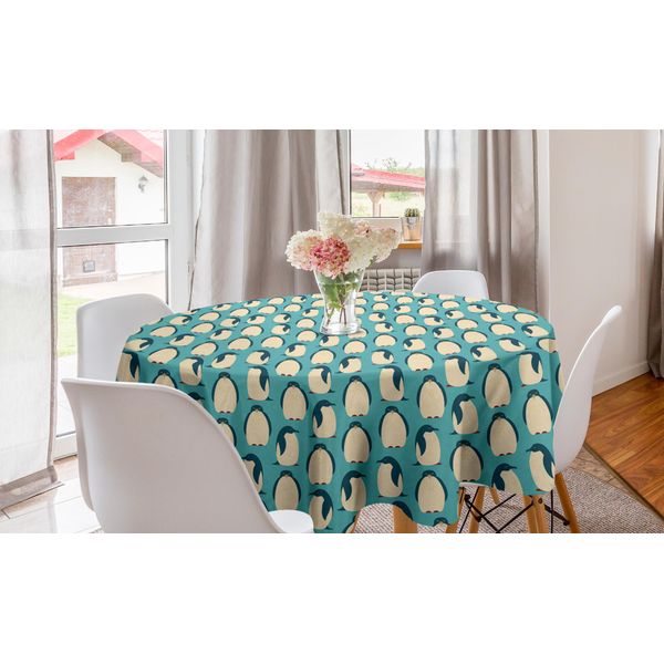 Abakuhaus Tovaglia Rotonda Con Pinguini, Uccelli Cartoon, Tovaglia Circolare Per Decorare La Sala Da Pranzo E La Cucina, 150 Cm, Multicolore-image