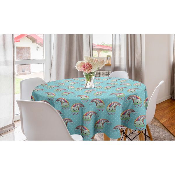 Abakuhaus Tovaglia Rotonda Anime, Arcobaleno, Nuvole E Cuori, Tovaglia Circolare Per Sala Da Pranzo, Decorazione Cucina, 150 Cm, Multicolore-image