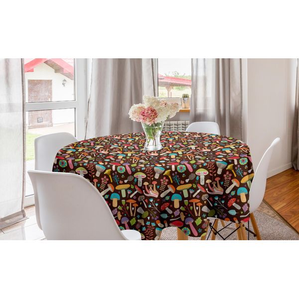 Abakuhaus Tovaglia Rotonda Naturale, Funghi Fiori Foglie, Tovaglia Circolare Per Sala Da Pranzo Cucina Decorazione, 150 Cm, Multicolore-image