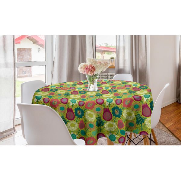 Abakuhaus Tovaglia Rotonda Colorata, Fantasiosa Decorazione Floreale, Tovaglia Circolare Per Sala Da Pranzo E Cucina, 150 Cm, Multicolore-image