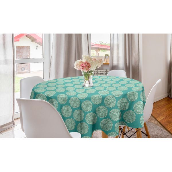 Abakuhaus Tovaglia Rotonda Con Motivi Floreali, Foglie Astratte Moderne, Tovaglia Circolare Per Sala Da Pranzo E Cucina, 150 Cm, Turchese E Crema-image