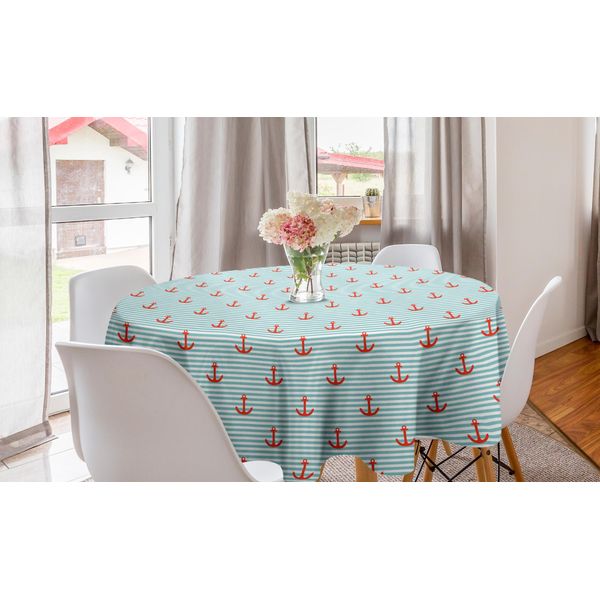 Abakuhaus Tovaglia Rotonda Anker, Strisce Pastello Naval, Tovaglia Circolare Per Sala Da Pranzo, Decorazione Cucina, 150 Cm, Vermiglio Turchese-image