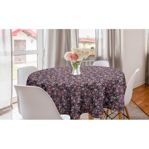 Abakuhaus Tovaglia Rotonda Con Motivi Vegetali, Funghi E Anelli Di Cipolla, Tovaglia Circolare Per Decorare La Sala Da Pranzo E La Cucina, 150 Cm, Multicolore-image