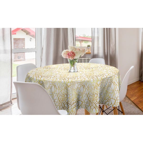 Abakuhaus Tovaglia Rotonda Contemporanea, Astratto Esotico, Tovaglia Circolare Per Sala Da Pranzo Decorazione Cucina, 150 Cm, Giallo E Bianco-image