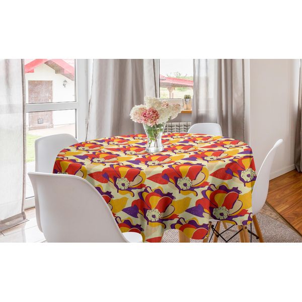 Abakuhaus Tovaglia Rotonda Botanica, Giardino Colorato Di Papaveri, Tovaglia Circolare Per Sala Da Pranzo, Decorazione Per Cucina, 150 Cm, Multicolore-image