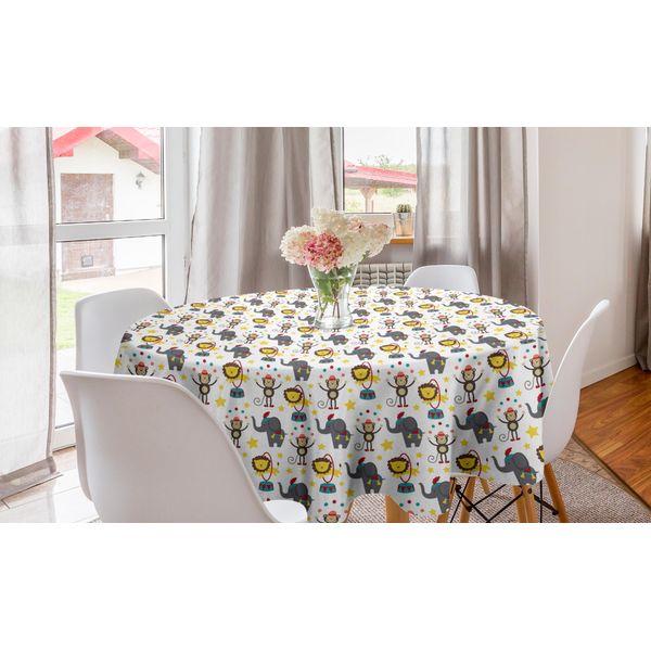 Abakuhaus Tovaglia Rotonda Circus, Animali Del Circo Doodle, Tovaglia Circolare Per Decorare La Sala Da Pranzo E La Cucina, 150 Cm, Multicolore-image