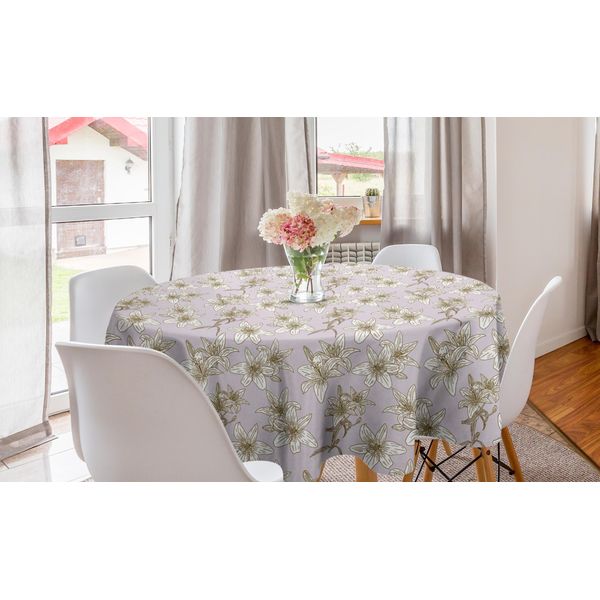 Abakuhaus Tovaglia Rotonda Con Motivi Floreali, Stampa Con Fiori Di Fresia, Tovaglia Circolare Per Decorare La Sala Da Pranzo E La Cucina, 150 Cm, Blu Pallido E Bianco-image