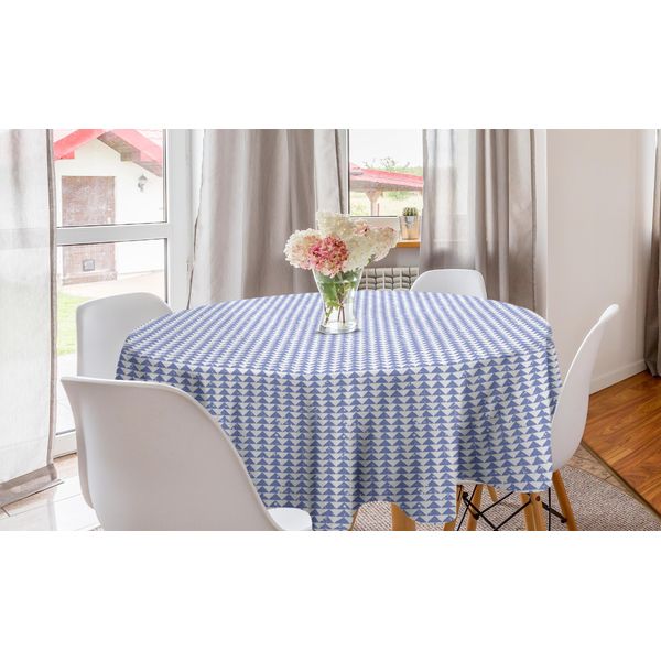 Abakuhaus Tovaglia Geometrica Rotonda, Triangoli Grungy, Tovaglia Circolare Per Sala Da Pranzo, Decorazione Cucina, 150 Cm, Blu Cielo E Bianco-image