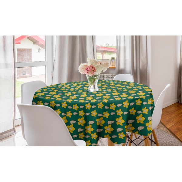 Abakuhaus Tovaglia Rotonda Artistica Da Giardino, Fogliame Fiorito E Vendemmia, Tovaglia Circolare Per Sala Da Pranzo E Decorazione Della Cucina, 150 Cm, Multicolore-image
