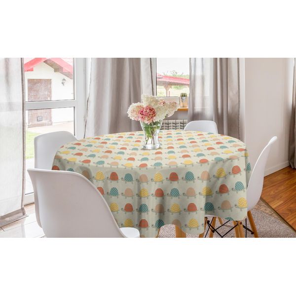 Abakuhaus Tovaglia Rotonda Tartaruga, Tartarughe Felici Disegnate A Mano, Tovaglia Circolare Per Sala Da Pranzo, Decorazione Per Cucina, 150 Cm, Multicolore-image