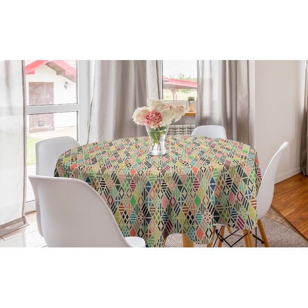 Abakuhaus Tovaglia Geometrica Rotonda, Stile Patchwork A Rombi, Tovaglia Circolare Per Sala Da Pranzo, Decorazione Per Cucina, 150 Cm, Multicolore-image