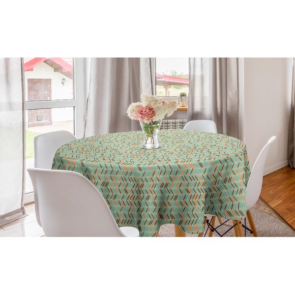 Abakuhaus Tovaglia Geometrica Rotonda, Motivo A Zig-Zag, Tovaglia Circolare Per Sala Da Pranzo, Decorazione Per Cucina, 150 Cm, Multicolore-image