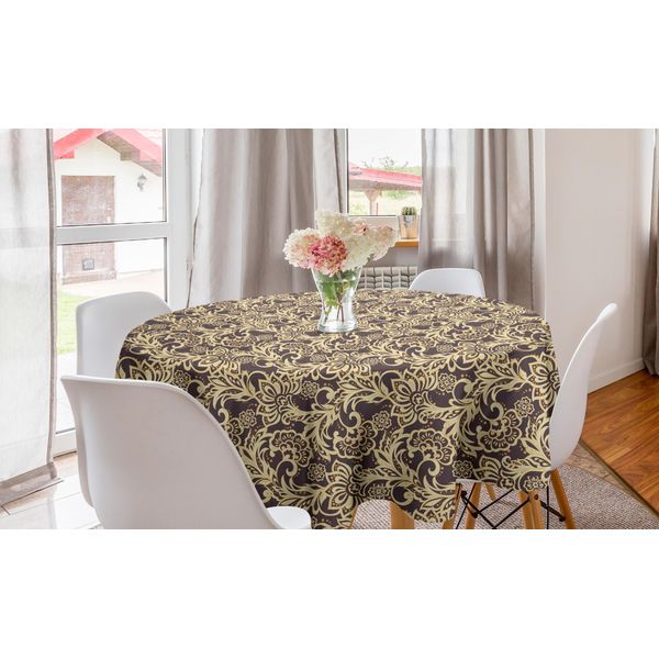 Abakuhaus Tovaglia Rotonda Asiatica, Fiori Tradizionali, Tovaglia Circolare Per Sala Da Pranzo, Decorazione Cucina, 150 Cm, Melanzana E Giallo Pallido-image