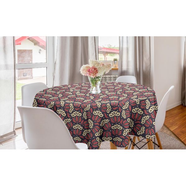Abakuhaus Tovaglia Rotonda Con Motivi Floreali, Simplistic Laub Botanical, Tovaglia Circolare Per Sala Da Pranzo E Cucina, 150 Cm, Cadet Blue Coral-image
