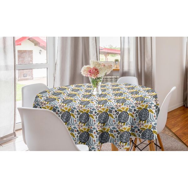 Abakuhaus Tovaglia Rotonda Tartaruga, Disegnata A Mano Con Fauna Marina, Tovaglia Circolare Per Sala Da Pranzo, Decorazione Per Cucina, 150 Cm, Multicolore-image
