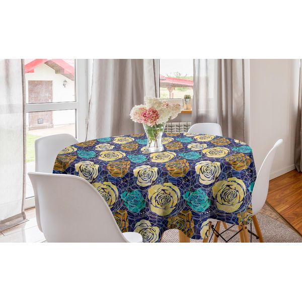 Abakuhaus Tovaglia Rotonda Astratta, Motivo Floreale Scarabocchiato, Tovaglia Circolare Per Sala Da Pranzo, Decorazione Cucina, 150 Cm, Multicolore-image