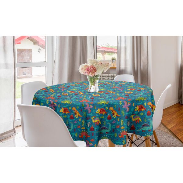 Abakuhaus Tovaglia Rotonda Con Dinosauri, Preistoria, Tovaglia Circolare Per Sala Da Pranzo, Decorazione Per Cucina, 150 Cm, Multicolore-image