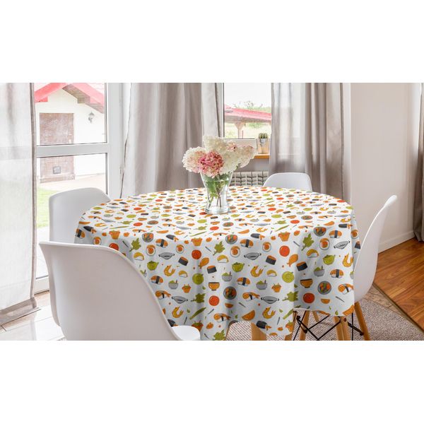 Abakuhaus Tovaglia Rotonda Sushi, Tema Marino Giapponese, Tovaglia Circolare Per Sala Da Pranzo E Cucina, 150 Cm, Multicolore-image