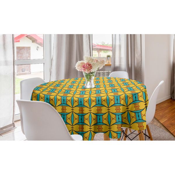 Abakuhaus Tovaglia Rotonda Astratta, Arte Vintage Ed Etnica, Tovaglia Circolare Per Sala Da Pranzo, Decorazione Per Cucina, 150 Cm, Multicolore-image