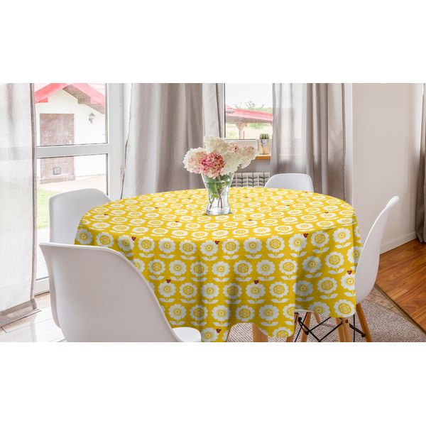 Abakuhaus Tovaglia Rotonda Con Motivi Floreali, Motivo Scandinavo, Tovaglia Circolare Per Sala Da Pranzo, Decorazione Per Cucina, 150 Cm, Giallo Vermiglio-image