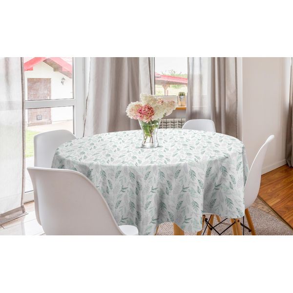 Abakuhaus Tovaglia Rotonda Primaverile, Motivi Botanici Pastello, Tovaglia Circolare Per Sala Da Pranzo, Decorazione Cucina, 150 Cm, Verde Giada-Verde Chiaro-image