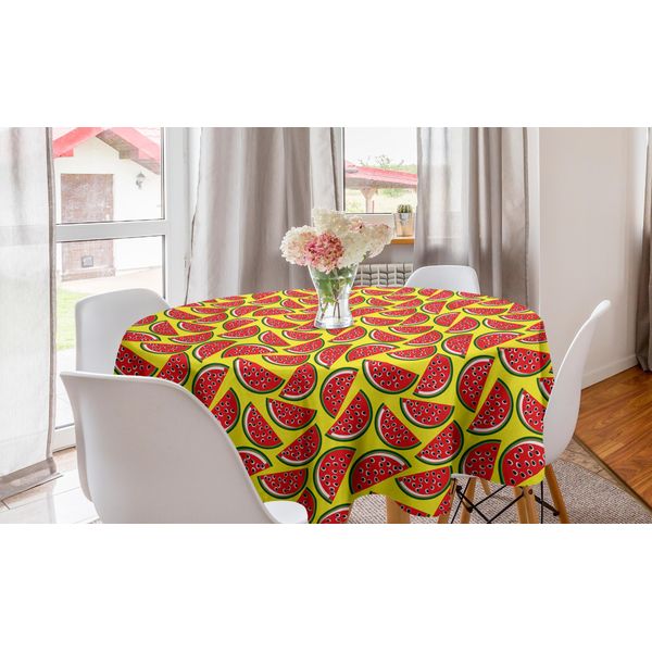 Abakuhaus Tovaglia Rotonda Con Motivo Anguria, Simpatica Caricatura Estiva, Tovaglia Circolare Per Decorare La Sala Da Pranzo O La Cucina, 150 Cm, Multicolore-image