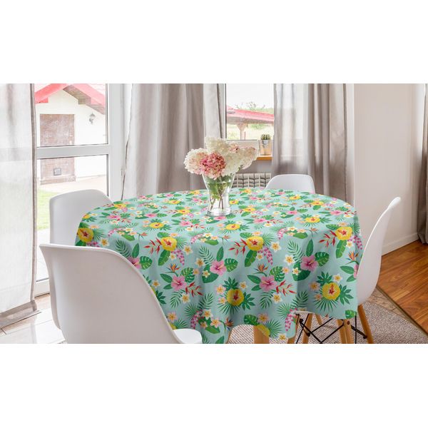Abakuhaus Tovaglia Rotonda Urwald, Uccelli Del Paradiso E Fiori, Tovaglia Circolare Per Sala Da Pranzo E Cucina, 150 Cm, Multicolore-image