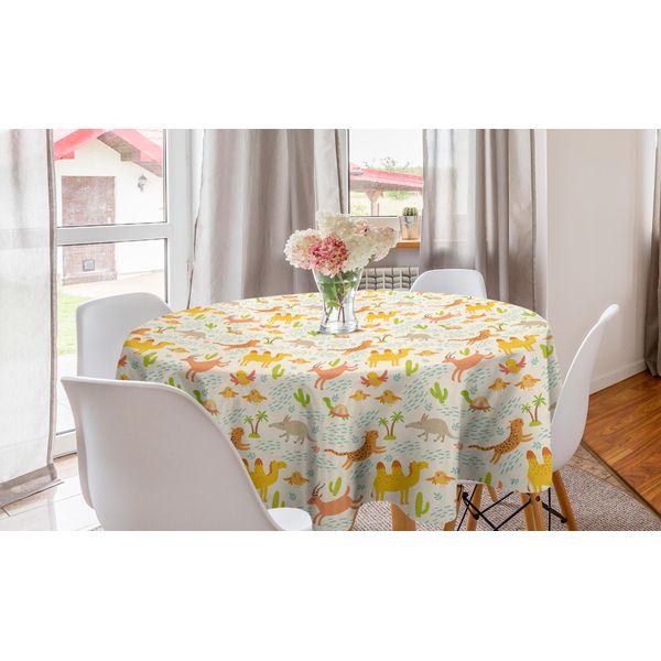 Abakuhaus Tovaglia Rotonda Safari, Animali Felici, Tovaglia Circolare Per Sala Da Pranzo, Decorazione Per Cucina, 150 Cm, Multicolore-image