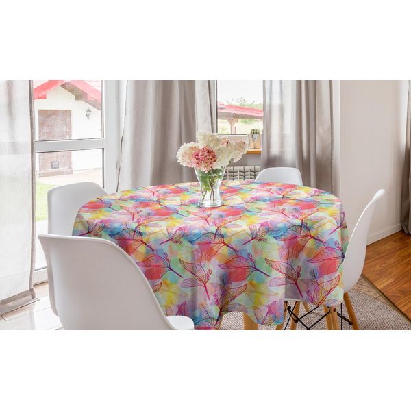 Abakuhaus Tovaglia Rotonda Astratta, Fogliame Colorato, Tovaglia Circolare Per Sala Da Pranzo, Decorazione Cucina, 150 Cm, Multicolore-image