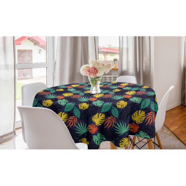 Abakuhaus Tovaglia Rotonda Con Foglie, Fogliame Tropicale Colorato, Tovaglia Circolare Per Sala Da Pranzo, Decorazione Per Cucina, 150 Cm, Multicolore-image