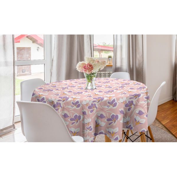 Abakuhaus Tovaglia Rotonda Con Motivi Floreali, Design Peony Botanik Garden, Tovaglia Circolare Per Sala Da Pranzo E Cucina, 150 Cm, Lavanda-Pesca-Arancione-image