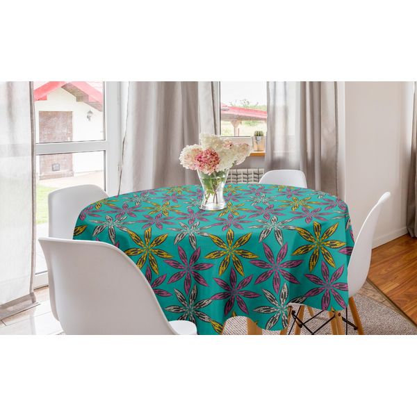 Abakuhaus Tovaglia Rotonda Etnica, Petali Colorati, Tovaglia Circolare Per Sala Da Pranzo, Decorazione Per Cucina, 150 Cm, Multicolore-image