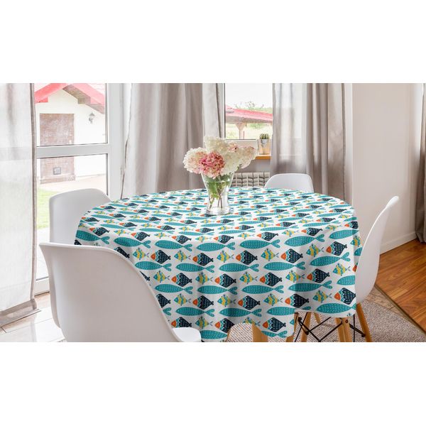 Abakuhaus Tovaglia Rotonda In Stile Scandinavo, Motivo Colorato Con Pesci, Tovaglia Circolare Per Decorare La Sala Da Pranzo E La Cucina, 150 Cm, Multicolore-image