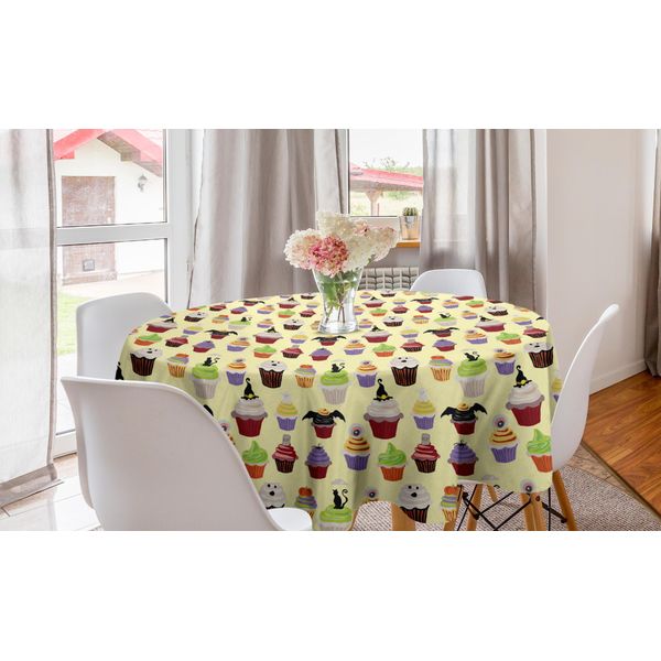 Abakuhaus Tovaglia Rotonda Cupcake, Tema Halloween Forsting, Tovaglia Rotonda Per Sala Da Pranzo E Cucina, 150 Cm, Multicolore-image