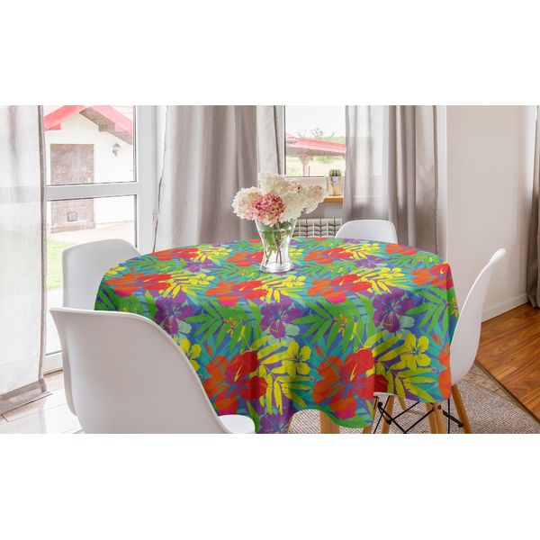Abakuhaus Aloha Tovaglia Rotonda, Foglie Della Foresta Pluviale Delle Hawaii, Tovaglia Circolare Per Sala Da Pranzo, Decorazione Per Cucina, 150 Cm, Multicolore-image