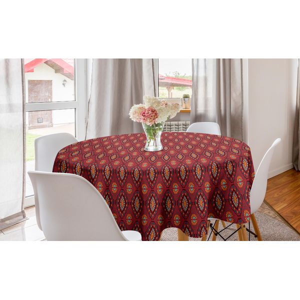 Abakuhaus Tovaglia Rotonda Etnica, Motivo Geometrico Ikat, Tovaglia Circolare Per Sala Da Pranzo, Decorazione Per Cucina, 150 Cm, Multicolore-image