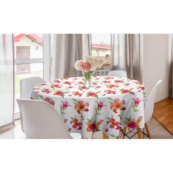 Abakuhaus Tovaglia Rotonda Primaverile, Fiori In Stile Acquerello, Tovaglia Circolare Per Sala Da Pranzo, Decorazione Cucina, 150 Cm, Multicolore-image