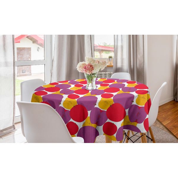 Abakuhaus Tovaglia Rotonda Con Motivi Di Mele, Disegno Colorato Di Frutta, Tovaglia Circolare Per Sala Da Pranzo, Decorazione Per Cucina, 150 Cm, Multicolore-image