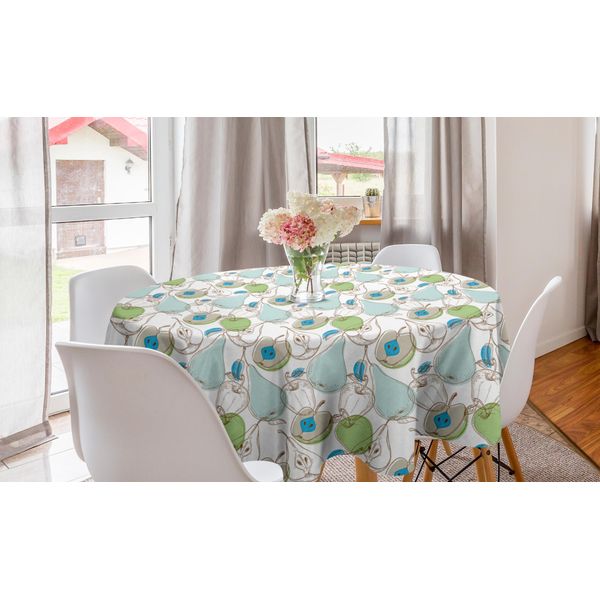 Abakuhaus Tovaglia Rotonda Con Frutta, Pere Intere E Fette Di Mela, Tovaglia Circolare Per Decorare La Sala Da Pranzo E La Cucina, 150 Cm, Multicolore-image