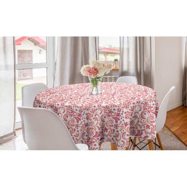 Abakuhaus Tovaglia Rotonda Acquerello, Botanica Pastello, Tovaglia Circolare Per Sala Da Pranzo, Decorazione Cucina, 150 Cm, Corallo Pesca-image