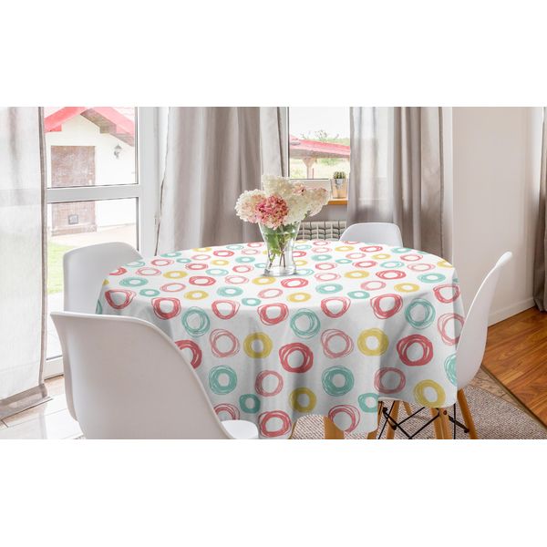 Abakuhaus Tovaglia Geometrica Rotonda, Motivi Circolari Doodle, Tovaglia Circolare Per Sala Da Pranzo, Decorazione Cucina, 150 Cm, Multicolore-image