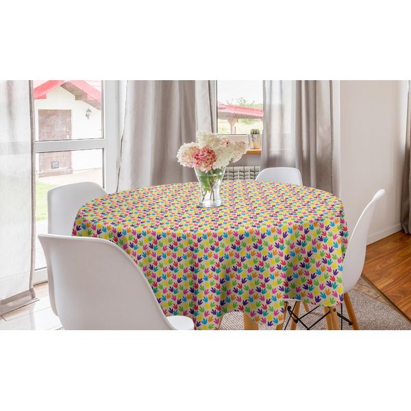 Abakuhaus Tovaglia Rotonda Velociraptor, Impronte Di Dinosauri, Tovaglia Circolare Per Sala Da Pranzo, Decorazione Per Cucina, 150 Cm, Multicolore-image