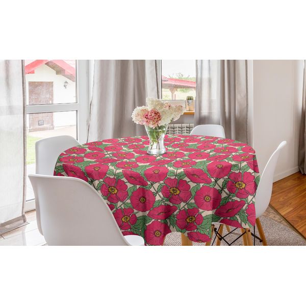 Abakuhaus Tovaglia Rotonda Botanica, Foglie Di Rosa Canina Rosa, Tovaglia Circolare Per Sala Da Pranzo, Decorazione Cucina, 150 Cm, Multicolore-image