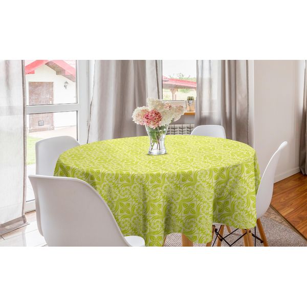 Abakuhaus Tovaglia Rotonda Verde, Foglia Con Fiori, Tovaglia Circolare Per Sala Da Pranzo, Decorazione Per Cucina, 150 Cm, Verde Mela-image