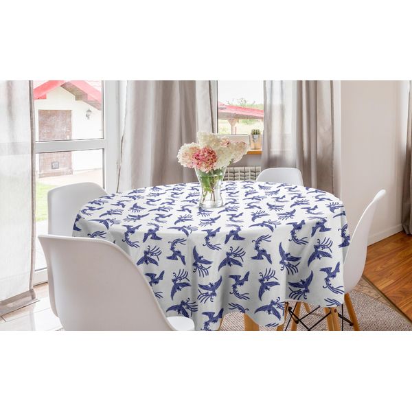 Abakuhaus Phoenix Tovaglia Rotonda, Motivo Rebirth Blu, Tovaglia Circolare Per Sala Da Pranzo, Decorazione Per Cucina, 150 Cm, Blu Scuro E Bianco-image