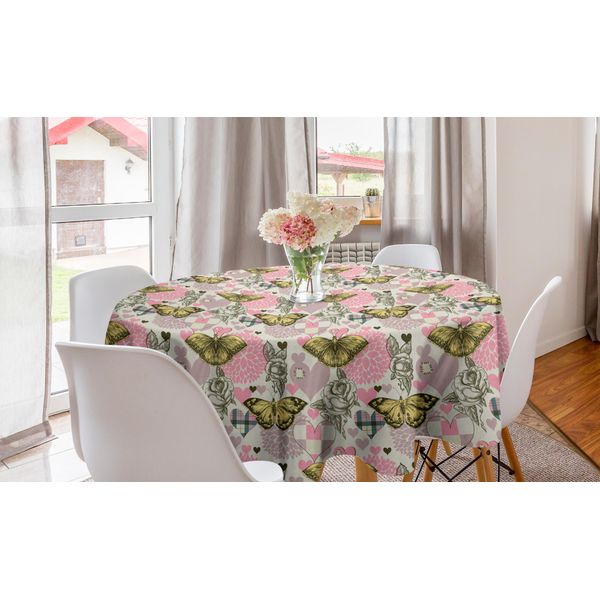 Abakuhaus Tovaglia Rotonda Retrò, Motivo Tartan Rosa Fugace, Tovaglia Circolare Per Sala Da Pranzo, Decorazione Cucina, 150 Cm, Multicolore-image